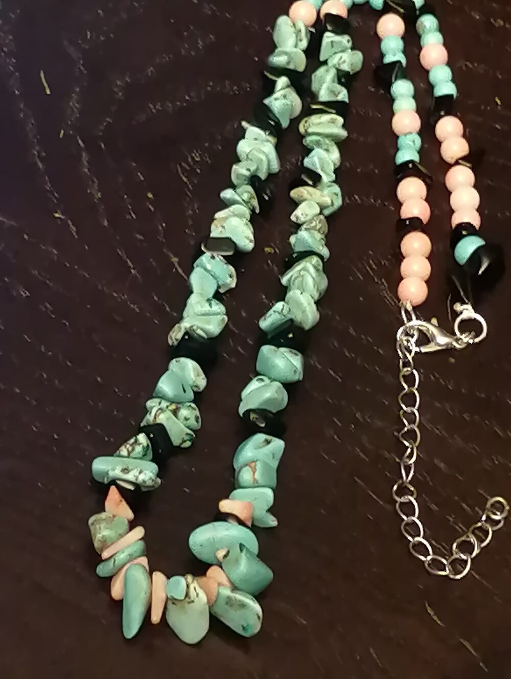 Vintage Genuine Turquoise Coral Black Onyx In A New Setting Necklace